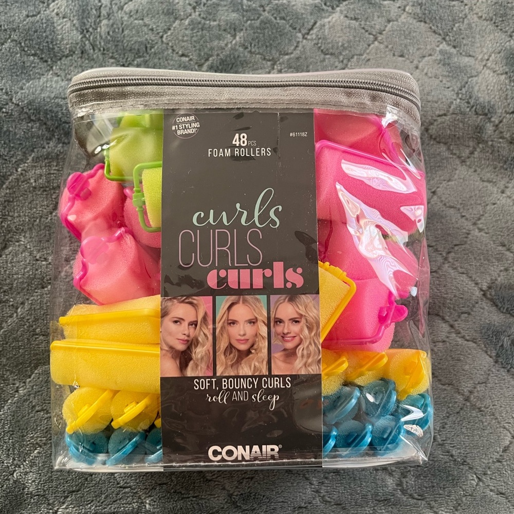 Conair 48 Piece Foamโ Hair Rollers Set Neon Multi Size Heatless Curls 61118Z